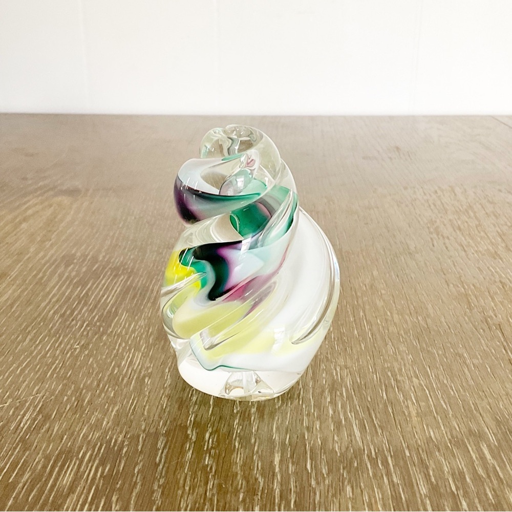 Vintage Ornamental Blown Glass Paperweight Glass Swirl Green Yellow